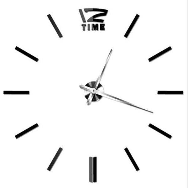 promotion wall clock acrylic 3d diy big decorative kitchen clocks acrylic mirror stickers wall clock home home decor(black)